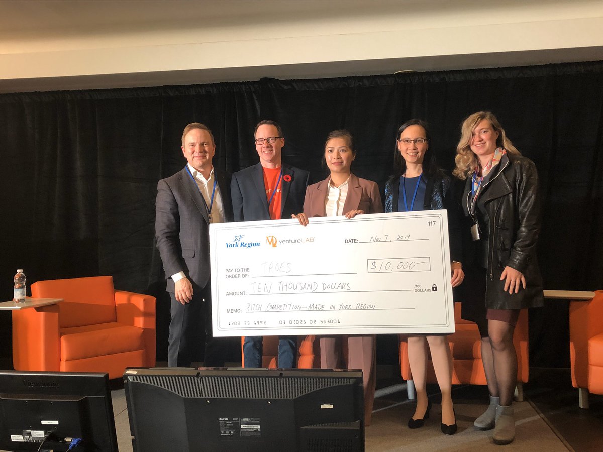 ventureLABca's tweet photo. Congrats to pitch competition runner up smartONE and grand prize winner Troes! #MadeinYorkRegion #YRtech https://t.co/bDPRengK0y