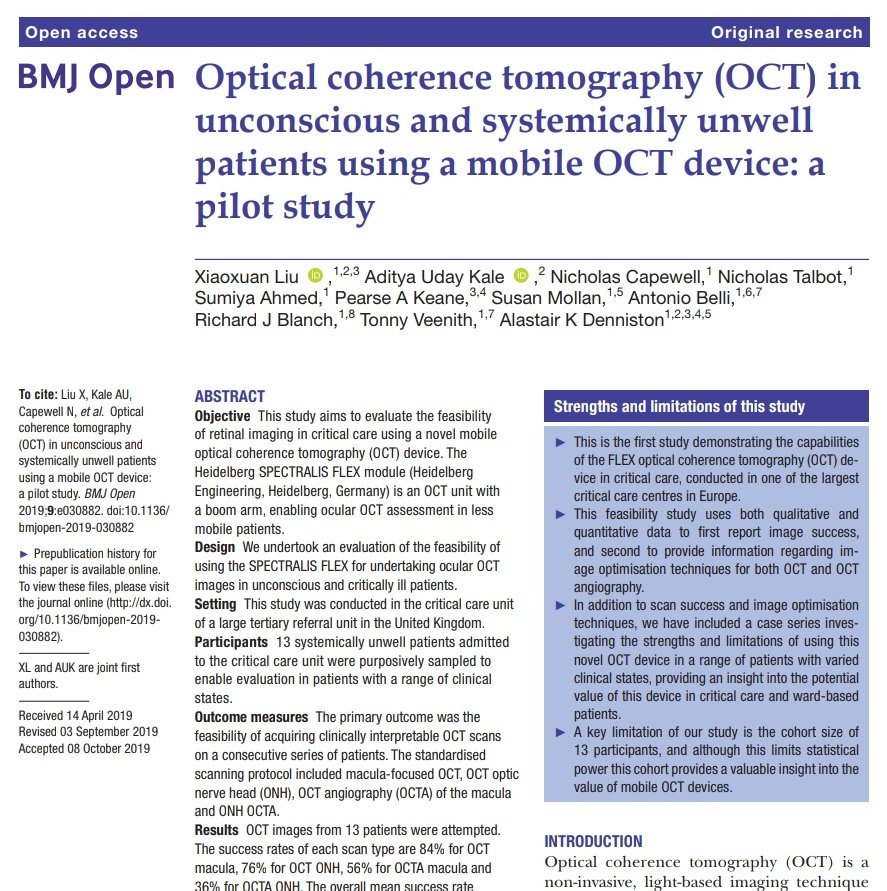 Xiao Liu (@drxiaoliu) on Twitter photo We tested the feasibility of taking OCT & OCT angiography images in the Intensive Care Unit using a <a href="/HeidelbergEngUK/">Heidelberg Engineering Ltd.</a> FLEX device. <a href="/uhbtrust/">University Hospitals Birmingham</a> <a href="/A_U_Kale/">Aditya Kale</a> <a href="/CapewellNick/">Nick Capewell</a> <a href="/Denniston_Ophth/">Alastair Denniston</a> <a href="/pearsekeane/">Pearse Keane</a> @veenith_tonny <a href="/DrMollan/">Dr Susan Mollan</a> <a href="/UoBNeuroOphthal/">UoB Neuroscience and Ophthalmology</a> We tested the feasibility of taking OCT & OCT angiography images in the Intensive Care Unit using a <a href="/HeidelbergEngUK/">Heidelberg Engineering Ltd.</a> FLEX device. <a href="/uhbtrust/">University Hospitals Birmingham</a> <a href="/A_U_Kale/">Aditya Kale</a> <a href="/CapewellNick/">Nick Capewell</a> <a href="/Denniston_Ophth/">Alastair Denniston</a> <a href="/pearsekeane/">Pearse Keane</a> @veenith_tonny <a href="/DrMollan/">Dr Susan Mollan</a> <a href="/UoBNeuroOphthal/">UoB Neuroscience and Ophthalmology</a>