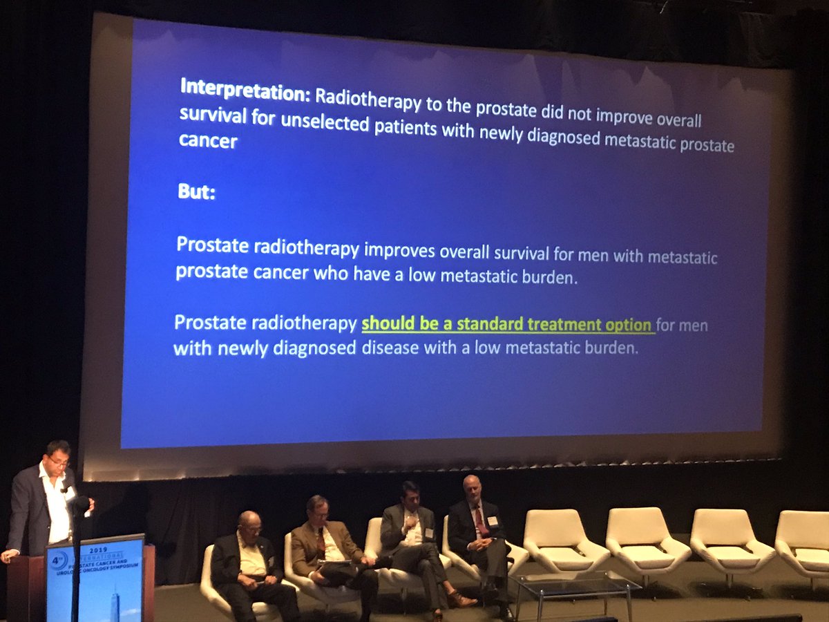 .@PSUrol reviews the standard of care in the UK for low volume #mCSPC which now includes #radiation to the primary in the #prostate based on data published last year from the #STAMPEDE trial #urosymposium19