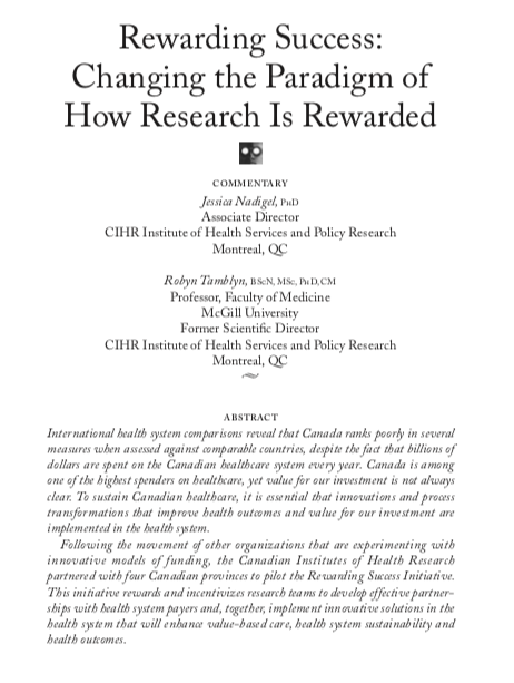 ZaynaKhayat's tweet photo. Imagine if health services researchers could share in the up-side IF their research leads to impact on outcomes &amp; health system budgets?  @CIHR_IRSC experimenting w/ pay-for-success research funding model. 

Happy to have played a small part in the early design while at @MaRSDD https://t.co/tiLkrYSUfu