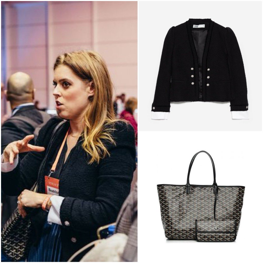 Polka Popp on X: Princess Beatrice was at the Web Summit in Lisbon,  Portugal on Tuesday wearing Zara jacket with Goyard St Louis tote. 📸  Twitter/ukinportugal.  / X
