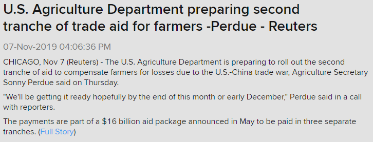 USDA is preparing to roll out the second round of trade aid to U.S. farmers (MFP 2.0) by the end of this month or early December.