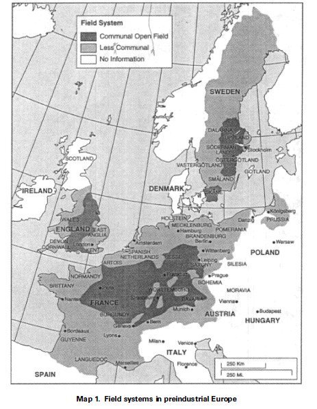 ...centuries of *non-kin* working together to manage their agricultural activities. this happened only in certain regions of nw europe. here is an incomplete map (denmark should be included, for one):