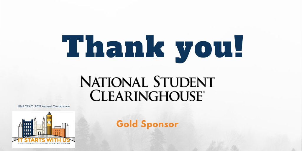 Our conference and evening banquet is sponsored by National Student Clearing House. Thank you <a href="/nsclearinghouse/">National Student Clearinghouse</a> for your generosity and support! 

#umacrao19 nsclearinghouse #admissions #registrar #highered