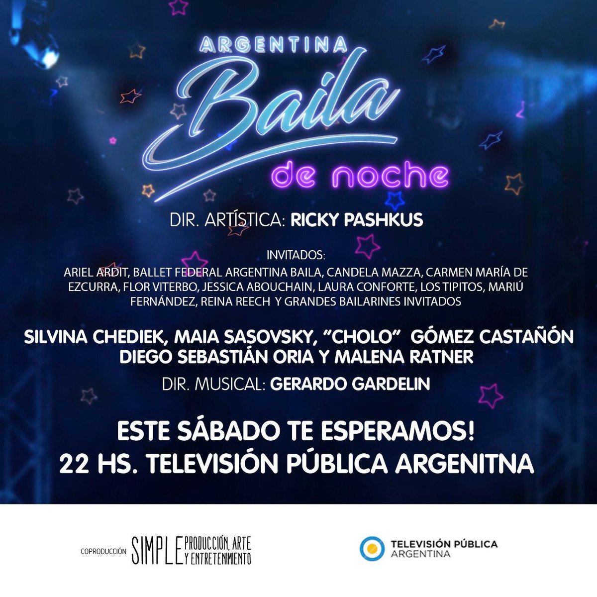 Sáb 22 hs
<a href="/TV_Publica/">TVP</a> 
<a href="/Argentina_Baila/">ArgentinaBaila</a>