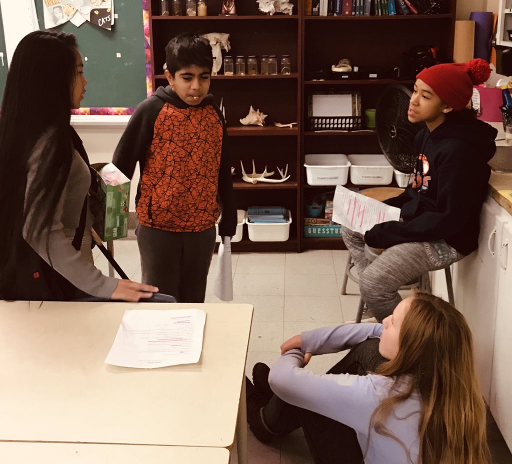 kristy_kddthwt's tweet image. Taking our inspiration from Sol the Clown, we are using opposite verbs from DR MRS VANDERTRAMP to write and perform skits. Silly hats and costumes help to alleviate presentation jitters. #timetopractice #Parlezmoi #SoltheClown #fsl