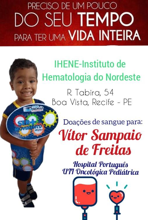 felipeniceas's tweet image. Doação de sangue pra Vítor Sampaio de Freitas. #recife #doaçãodesangue #soudoador #acorrentedobem #doesanguedoevida ❤💉