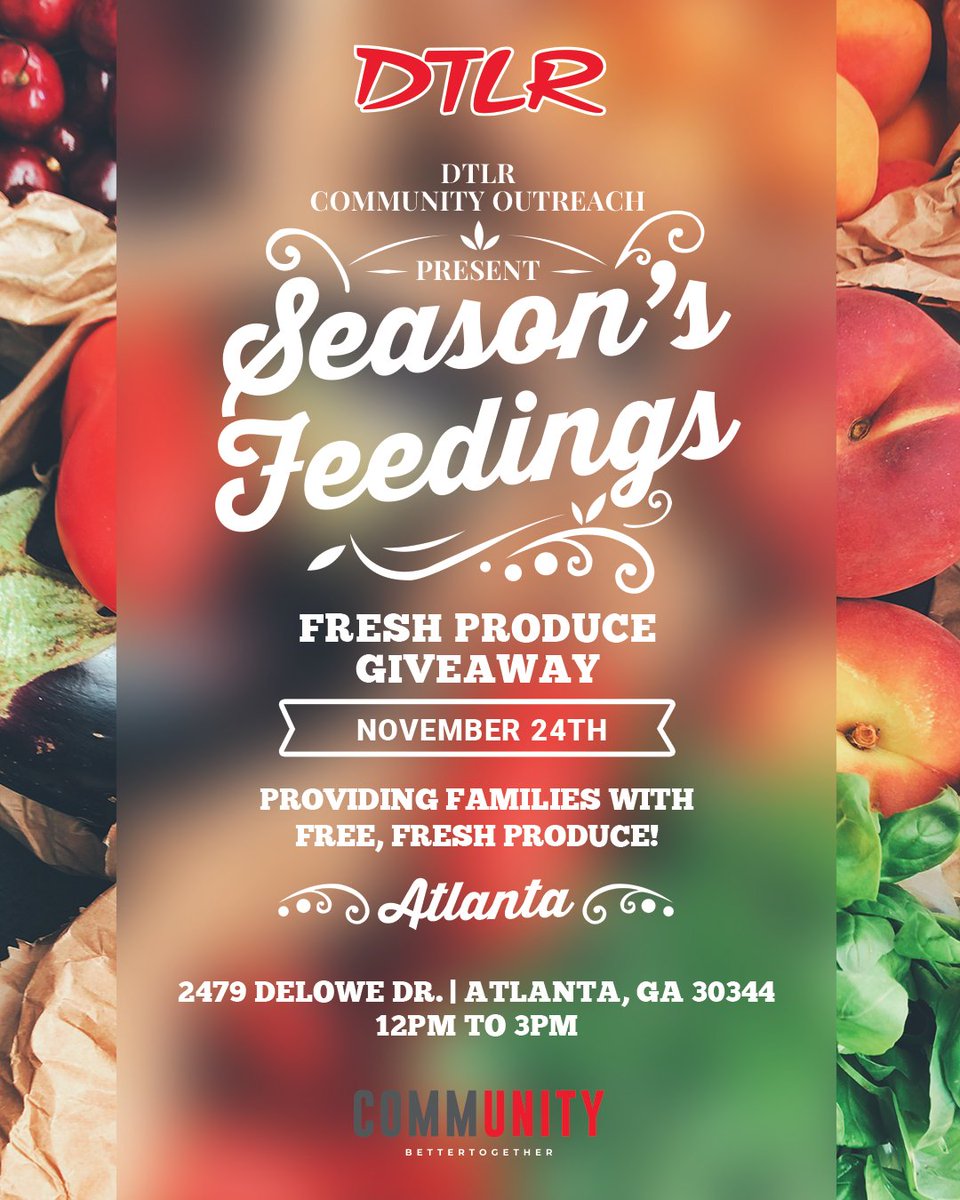 DTLRVILLA's tweet photo. #THANKSGIVING | Save the date! We're doing  something different this year! Turkey 🦃 giveaway &amp; Fresh’s Produce 🍅 🌽 🌶 🦃
#DTLR #DareToLiveRight #GiveBack
#DTLRCommunity #CommunityOutreach https://t.co/VnG43RyVHi