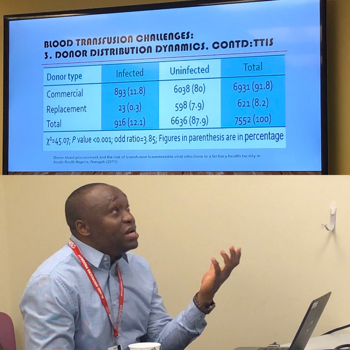 Dr. John Aneke, a hematologist completing his specialized training in hemoglobinopathy here in Toronto, presenting on the challenges of providing transfusion support for sickle cell patients in his home country of Nigeria