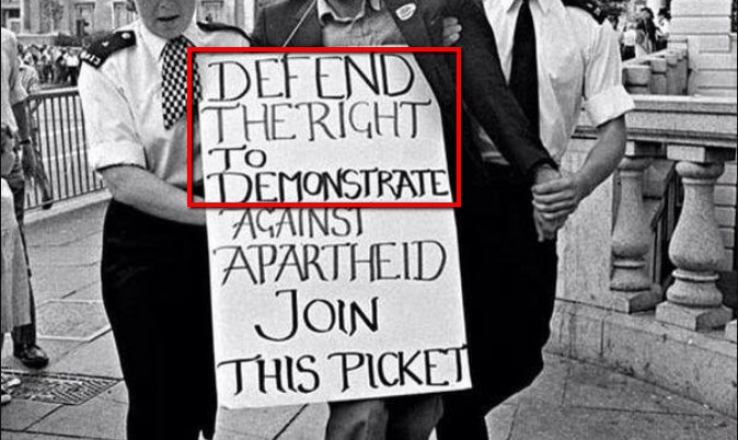 EXPLAINER: Corbyn's placard wasn't about protesting apartheid. It was about defending his right demonstrate. His communist fringe group had been explicitly told by the ANC (African National Congress) not to demonstrate on their behalf as they didn't want him in their movement.