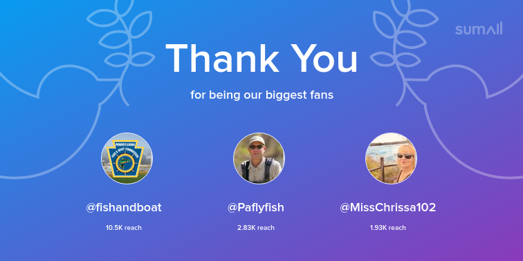 jmsayers78's tweet photo. Our biggest fans this week: fishandboat, Paflyfish, MissChrissa102. Thank you! via https://t.co/iOInRPXlZY https://t.co/Yf52k6ol0x