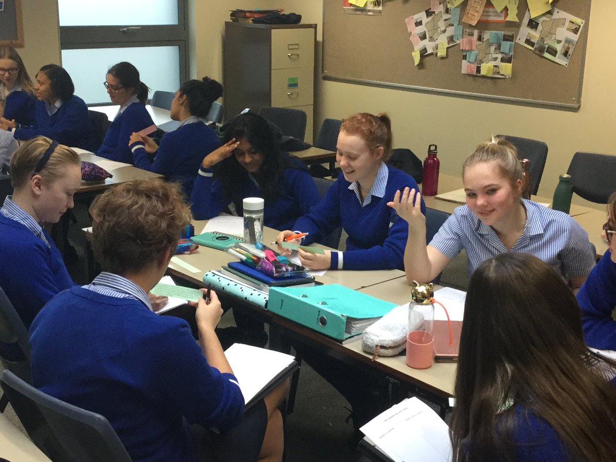 Year 11 Geographers discussing the benefits and disadvantages of TNC location in NICs. #hpledu ACPs of “seeing alternative perspectives”, “intellectual playfulness” and “critical thinking”. Also developing VAAs of “collaborative working”, “concern for society” and “creativity”.