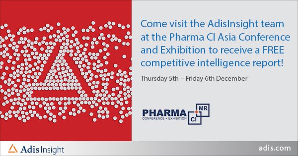 AdisInsight (@newadisinsight) on Twitter photo Are you attending <a href="/PharmaCIConf/">Pharma CI Conference</a> Asia this December? Visit us at our stand to see how #AdisInsight can help you and receive a FREE competitive intelligence report. To find out more and to pre-register your interest, click here: bit.ly/2XIHjEv #PharmaCI Are you attending <a href="/PharmaCIConf/">Pharma CI Conference</a> Asia this December? Visit us at our stand to see how #AdisInsight can help you and receive a FREE competitive intelligence report. To find out more and to pre-register your interest, click here: bit.ly/2XIHjEv #PharmaCI
