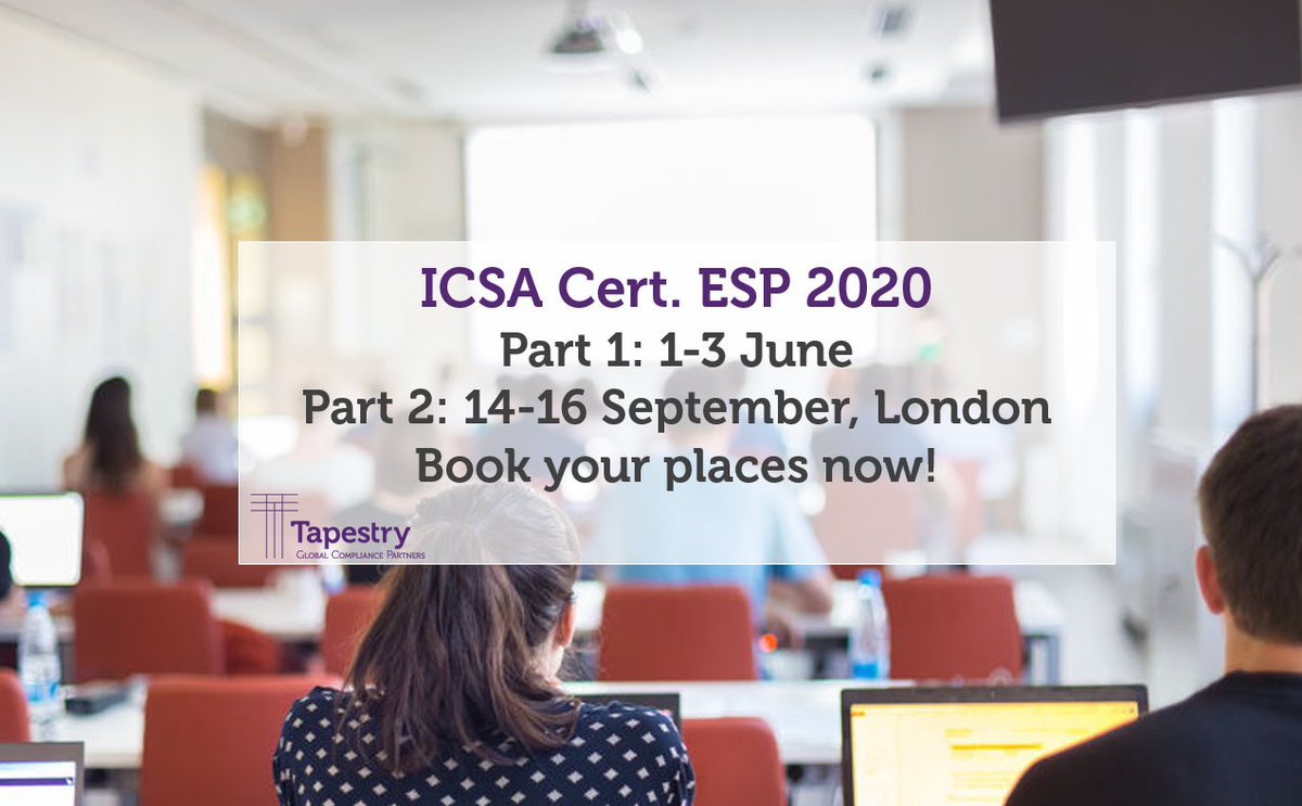 Tapestry’s ICSA Cert. in Employee Share Plan offers a professional qualification in share plans, through delivering practical sessions on design, compliance, governance, tax and more! 

To find out more email us training@tapestrycompliance.com
