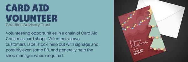 CardAid's tweet image. It's not too late to start volunteering at our Christmas shops, as we move into the Christmas rush! Gain skills for your CV and learn about charities. Find out more about the role here: bit.ly/2QHDH4k
#volunteer  #cardaid