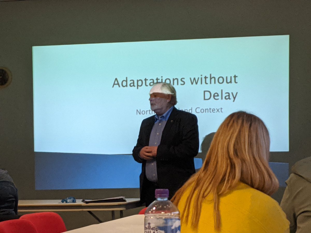 JustinCar1's tweet photo. Shane Elliott at @ShelterNI event outlining @NHSCTrust #AdaptationsWithoutDelay work and the benefit of avoiding disproportionate use of specialist OT services. We @CIHhousing back @theRCOT framework and it's great to see NI ahead of the curve @HousingLINews @SarahDavisCIH https://t.co/KO0K0rHoEL