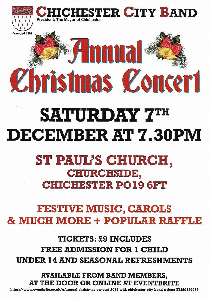 Tickets now on sale for this popular concert which also features the talented youngsters of Chichester City Intermediate Brass and their conductor/trainer Alan Rodger