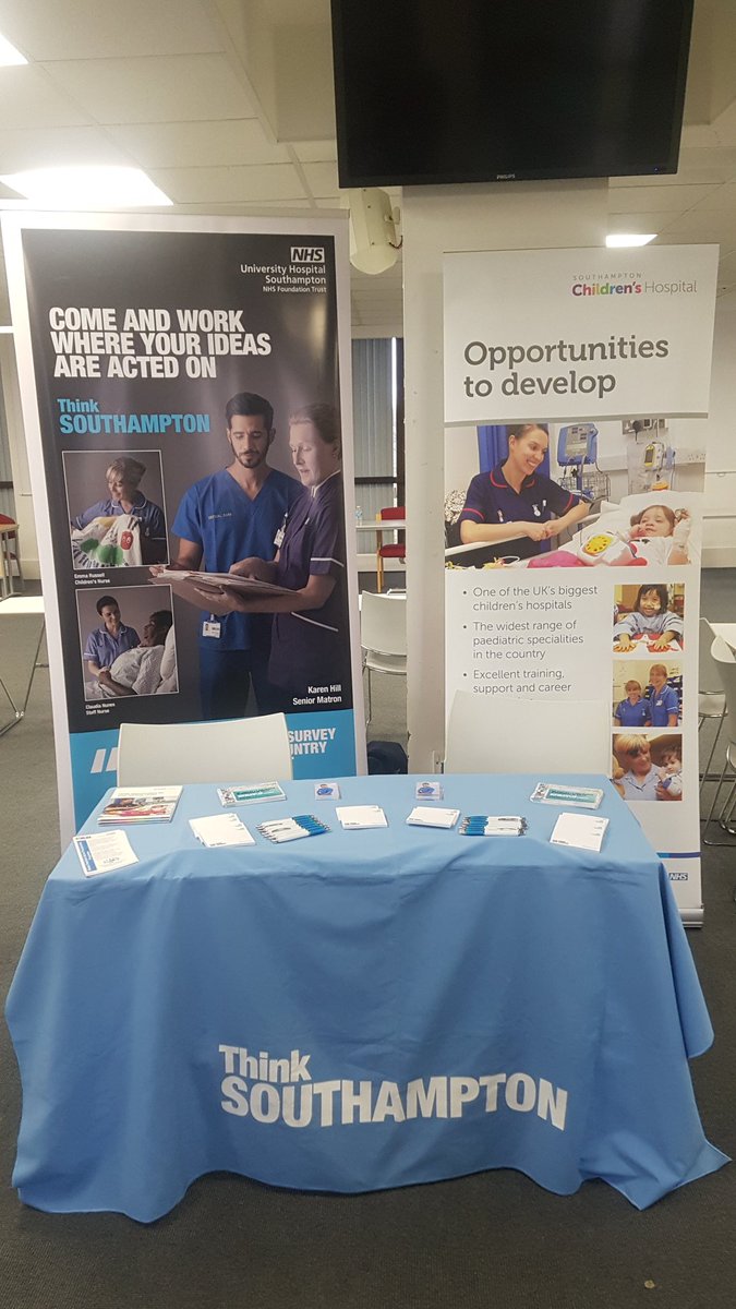 All primed and ready to promote @UHSFT as the employer of choice at the nursing careers fair @BucksNewUni. @UHS_Jobs
#southamptontheplace2b  #ThinkUHS