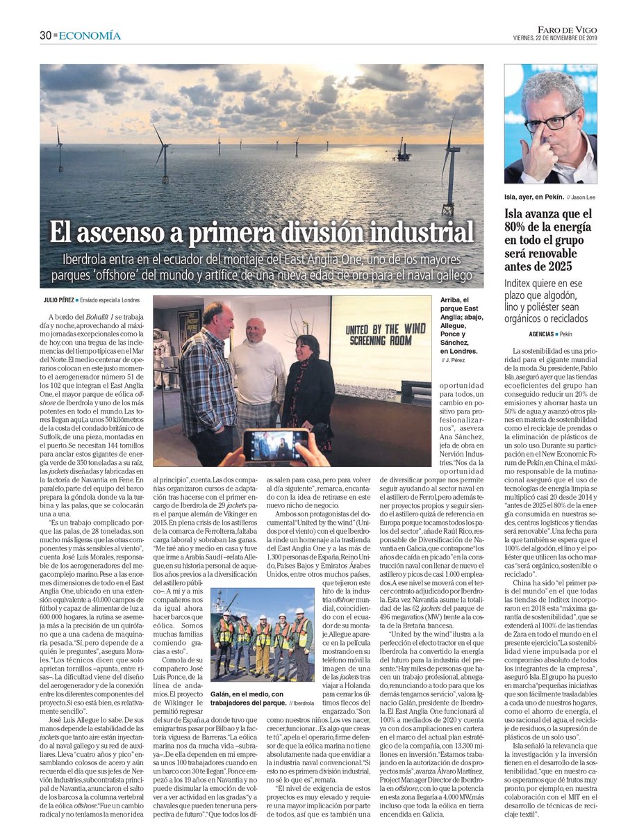 JulitrosPerez's tweet photo. Detrás del East Anglia One de @iberdrola en el Mar del Norte está la historia del ascenso a primera división industrial de un sector fundamental para Galicia. Hay quien aún piensa que el naval solo debe construir barcos. Miopía pura. Desde Londres:

https://t.co/t8DoPExqPj https://t.co/risEJaDyeh
