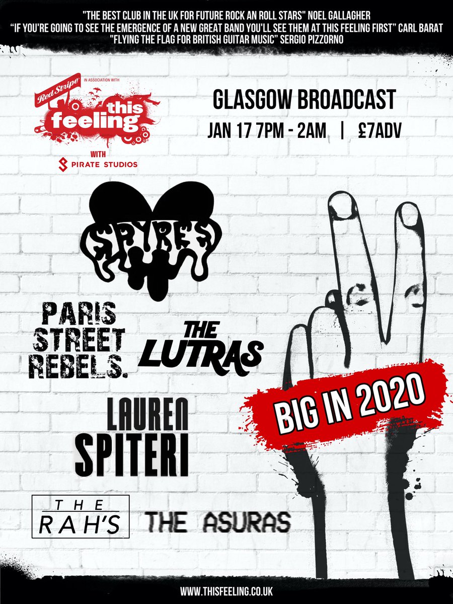 #BigIn2020 @BroadcastGLA on sale now @spyr3s @Paris_St_Rebels @TheLutras @laurenspiteri @therahsmusic @TheAsuras Tickets thisfeeling.co.uk/zones