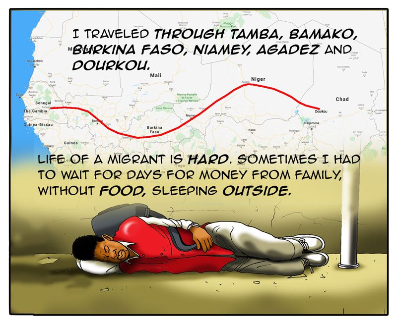 NEW comic focuses on routes of #IrregularMigration from Senegal to Libya (over land) and Europe (by sea) #MigrationResearch

Full comic 👉 buff.ly/2QKSYkV

With thanks to @itsamaddworld @cartoonmovement, Doudou Gueye @uzigmigration and @priyadeshingkar @SussexGlobal!