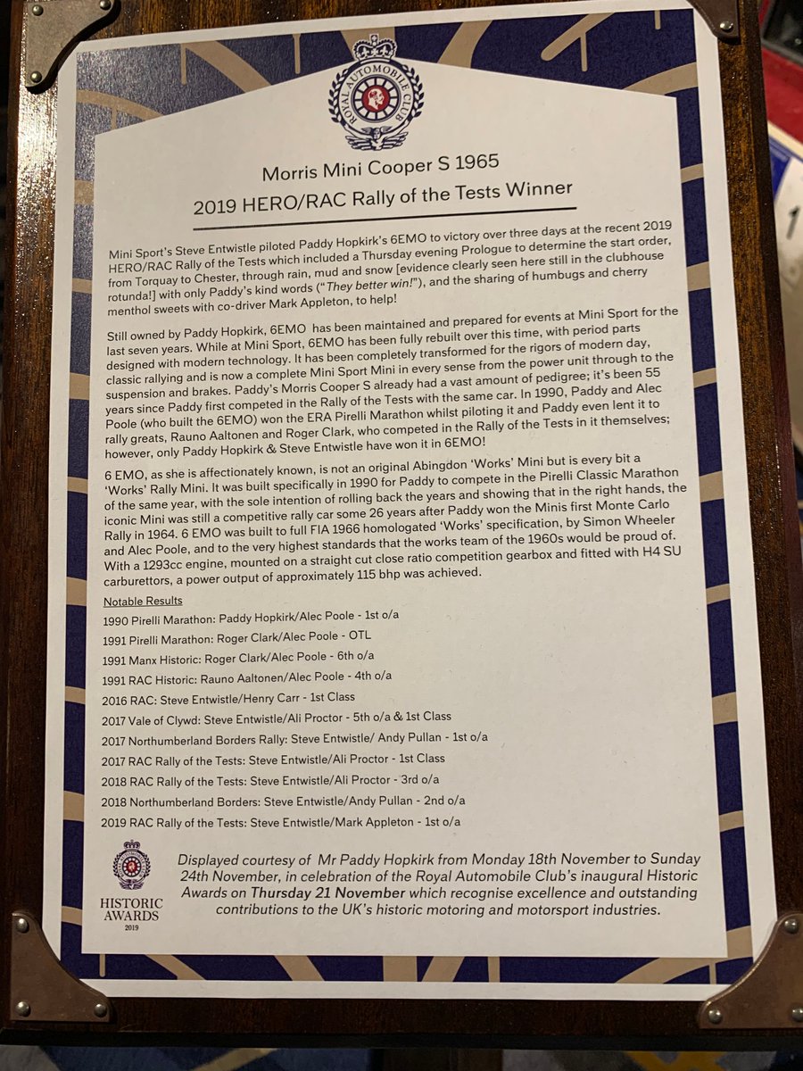 Great to see one of my old race-winning Minis in the lobby of the RAC Club this week! <a href="/RoyalAutomobile/">Royal Automobile Club</a> #FridayFeeling