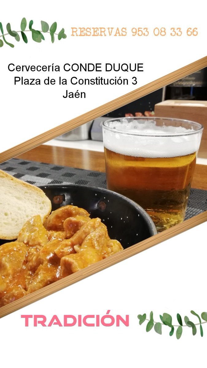 CondeDuqueCerv1's tweet photo. RESERVAS 953 08 33 66 #CONDEDUQUEJAÉN
#restaurantes
#comida
#bebidas
#cerveza
#estilo
#estilodevida
#gastrobar https://t.co/eYmauYxLgn