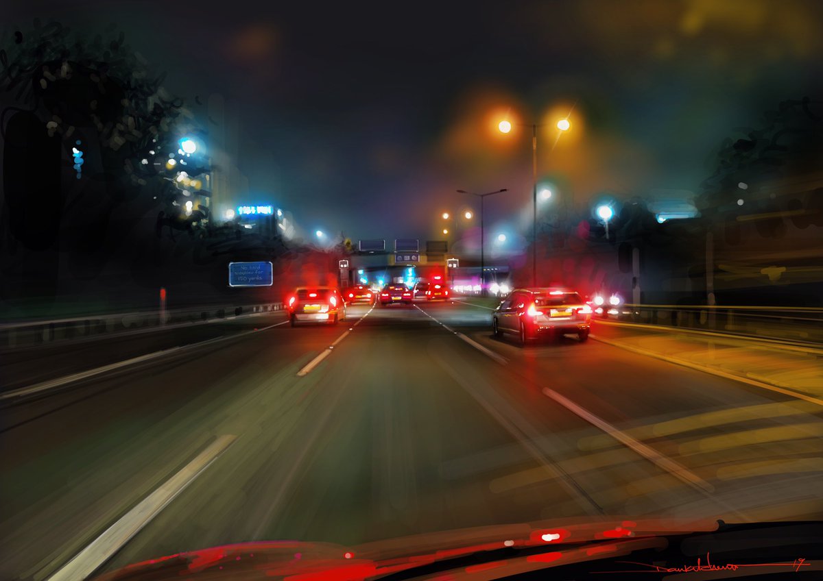 DanKitchener's tweet image. ‘M25’ - here’s my freehand speed painting completed whilst several thousand feet in the air, flying from London to Miami! Loving the versatility of my IpadPRO - full digital studio on the move. #ipadpro #procreate #touchpen #ipad #digital #freehand #allbyeye