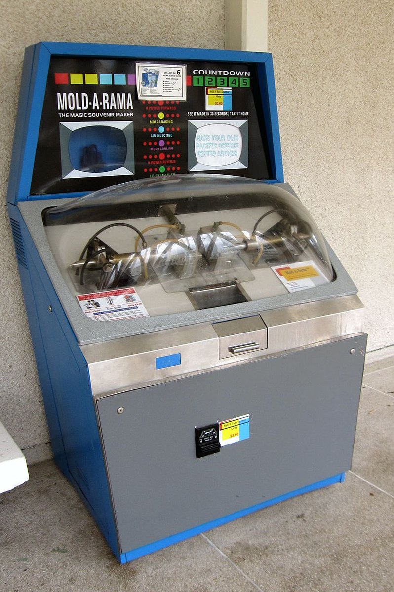 *T&Cs: Well, an exception IMO is the awesome 'Mold-A-Rama' machines prominent in America, that when you put 25¢ in, would inject molten plastic in a mold while you waited. Technically not toys, but cool. I believe that the  @FieldMuseum still has operational machines!