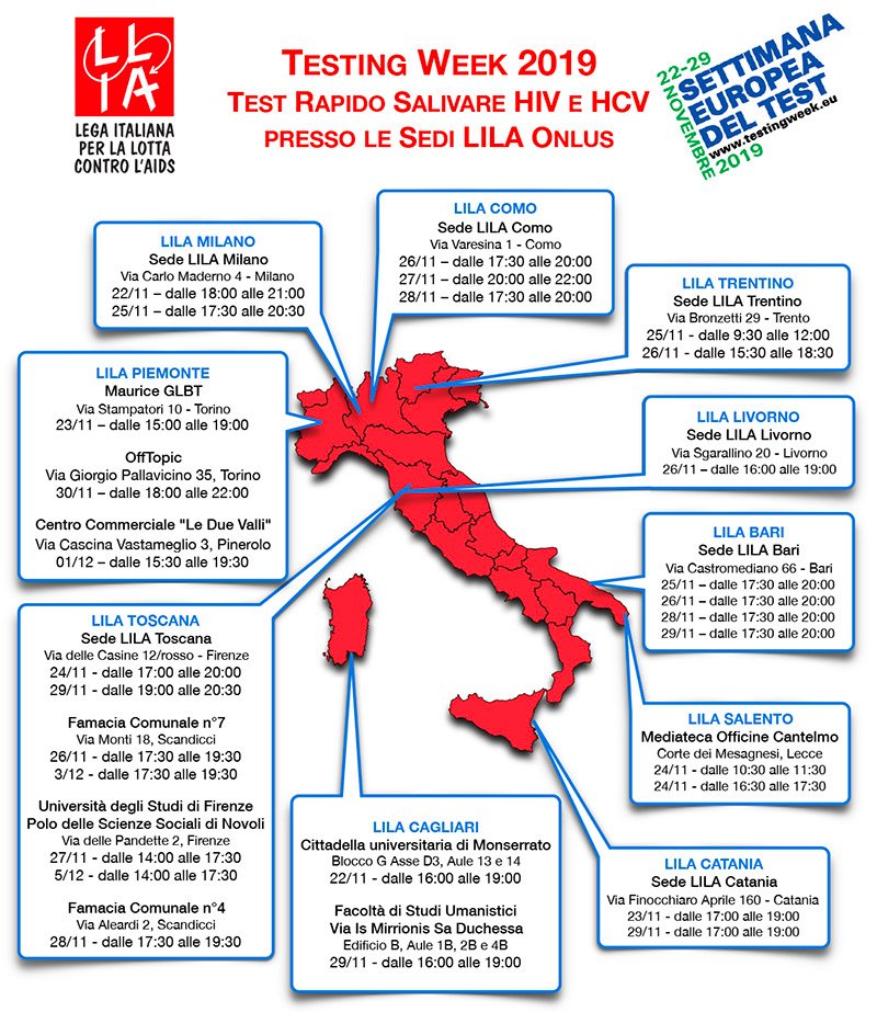 Oggi inizia La European Testing Week! Ecco la locandina con le date e indirizzi di LILA  lila.it/it/iniziative/… di <a href="/Lila_Italia/">Lila Nazionale Onlus</a> - #EuroTestWeek