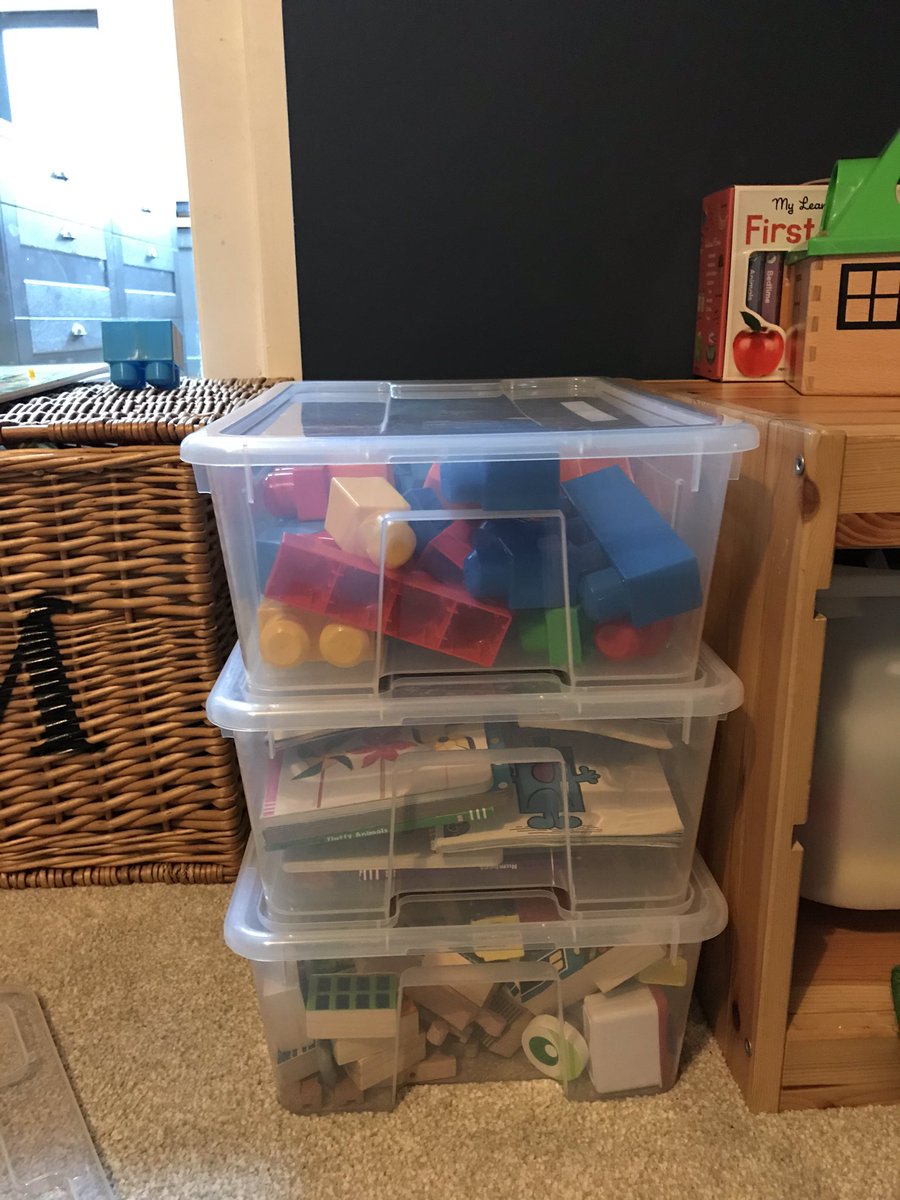 Also, buy boxes. Oodles and oodles of boxes. Scoop toys into boxes with the relentless optimism that it makes you feel organised, and that’s what counts. Look! You can see your carpet!