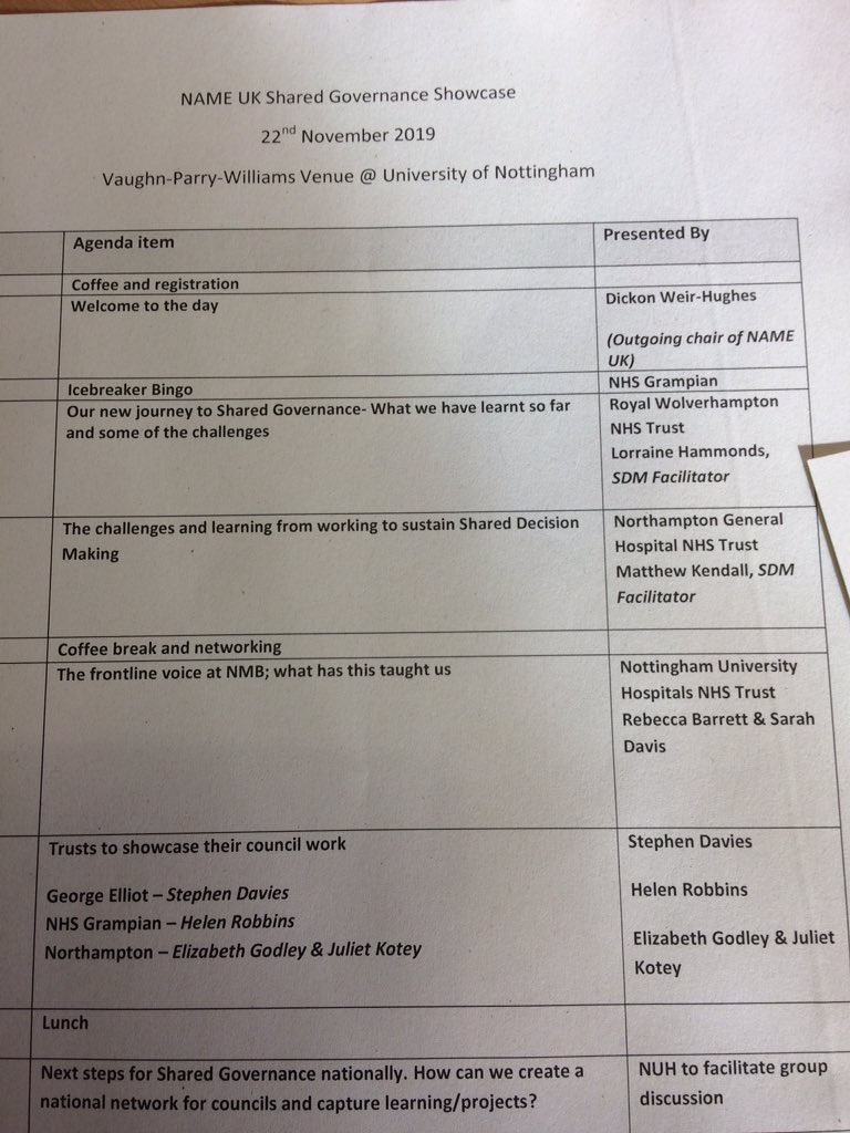 Great opportunities for Therapy and AHP's to contribute to shared decision making at ward and dept level #NAMEUK @WHHTTherapy @AHPsHWE