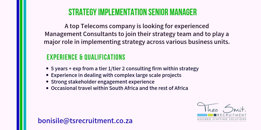 RecruiterTheo's tweet image. #StrategyImplementation # ManagementConsultant #Telecoms #TEAMTSR