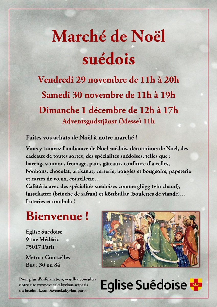 Missa inte Svenska Kyrkan Paris stora julmarknad den 29 och 30 november, samt 1 december! 
<a href="/SvKyrkanParis/">Svenska Kyrkan Paris</a>