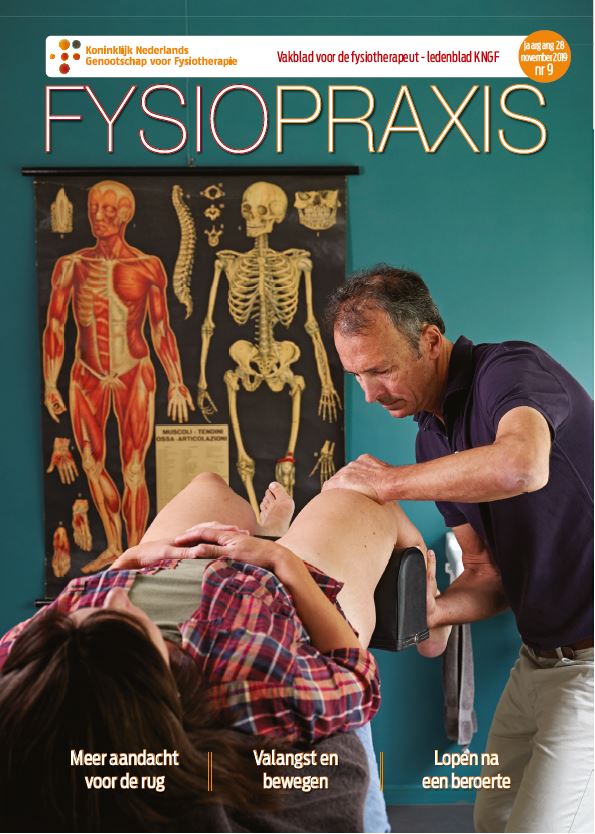FysioPraxis november: de andere kant van chronische lage rugpijn, onderzoek taakgeoriënteerde circuitgroepstraining op loopvaardigheid na beroerte. De relatie valangst, fysieke capaciteit en beweging bij thuiswonende senioren met chronische aandoeningen. kngf.nl/fysiopraxis