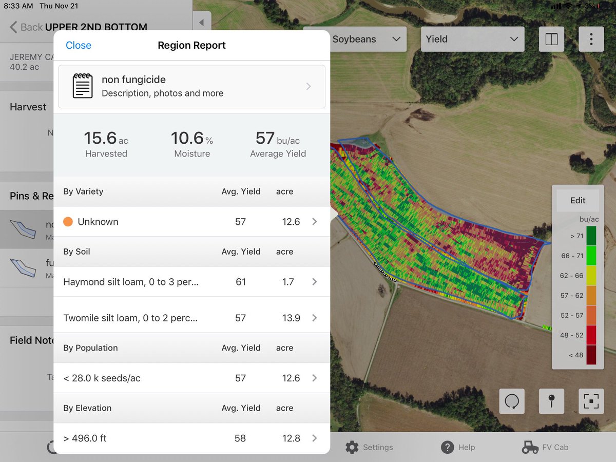 channelseed7's tweet image. Interesting to pull the data through @FieldView on a field of soybeans in East Central, MO. We tested #Delaro Fungicide on beans. Higher test weight on soybeans as well. Grower commented that in the clay/gumbo/sand, seemed like it helped the beans yield more. #GatewayPrecisionAg