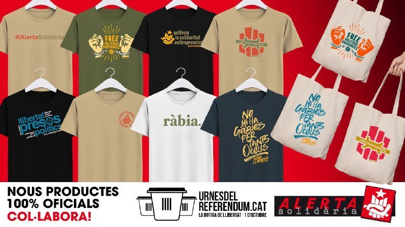 🔶 Amb la col·laboració d'<a href="/urnesdelref/">Urnes del Referèndum (Botiga)</a> treiem a la venda MARXANDATGE SOLIDARI.

Contra la repressió, #ActivemLaSolidaritat!

➡️ urnesdelreferendum.cat/categoria-prod…