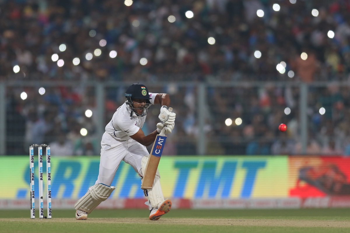 Mayank Agarwal during India's only Pink Ball Test against Bangladesh last year. (Credits: Twitter/ BCCI)