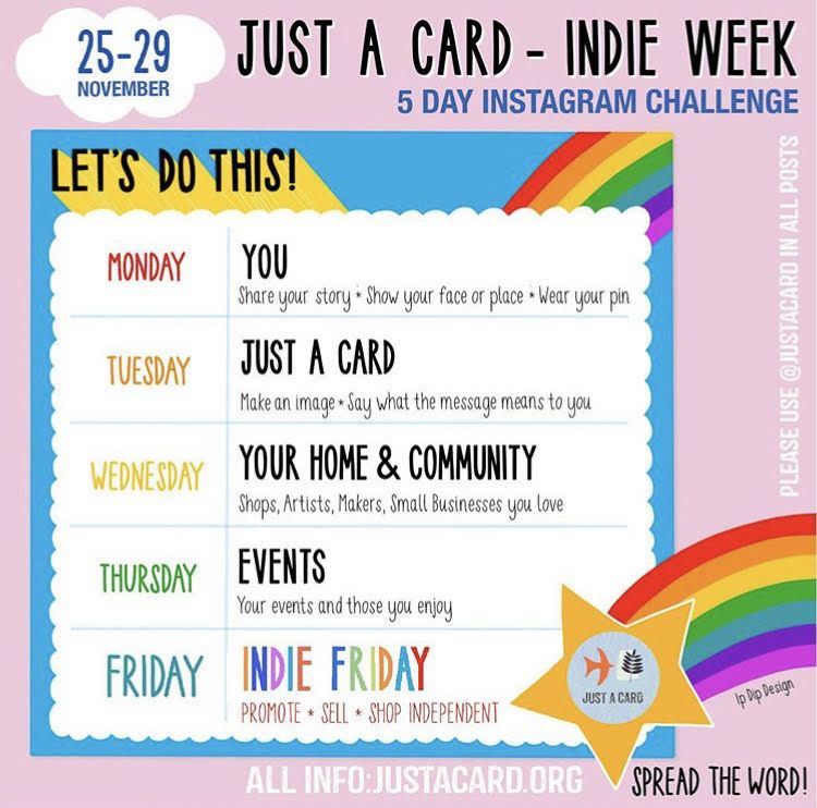 Justacard1's tweet photo. Are you ready for all the fun next week?

JAC INDIE WEEK is coming!

Here are the prompts you'll need to take part.

Go to our Instagram and website for more info, top tips and pins!
https://t.co/GCcxkY8N9i
https://t.co/Z1qqXvj1sg https://t.co/ctdG6rB4N1