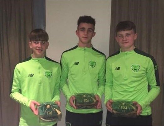 Mayo__SL's tweet photo. Three Mayo SL players, formerly of Westport United, collecting their Under-15 international caps: Daniel Kelly, Adam Nugent and Conor Walsh. Daniel also captained his country in Thursday's 2-1 win over Poland. https://t.co/yg29bjPFtK