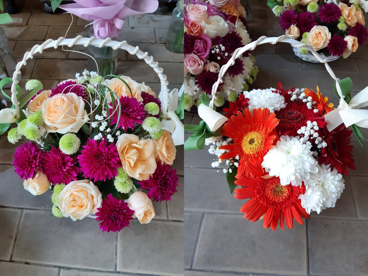 zare_entuzijast's tweet photo. #basketswithflowers #apricotroses #whitechrysanthemum #greenchrysanthemum #violetchrysanthemum #redgerbera #orangegerbera #bergras #pearlsonflowers #decorations #/ribbons 🌼🌺🌹🍀☘️🍃🎀 https://t.co/QuTlMBsj5V