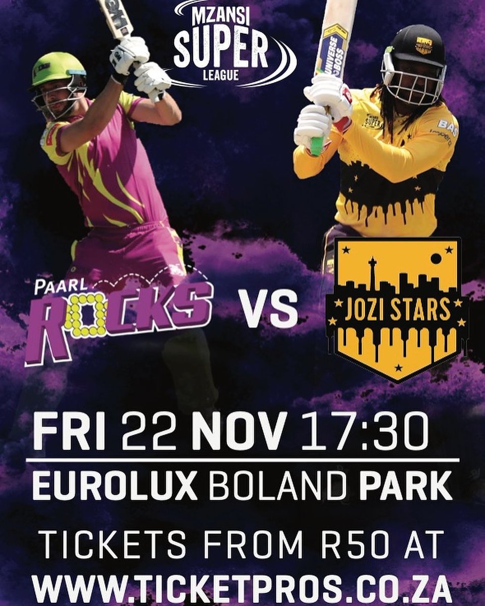 Paarl supports <a href="/Paarl_Rocks/">Cricket Boland</a>. It's Paarl vs Jozi. Let's rock up in purple and support our team. #PaarlRocks