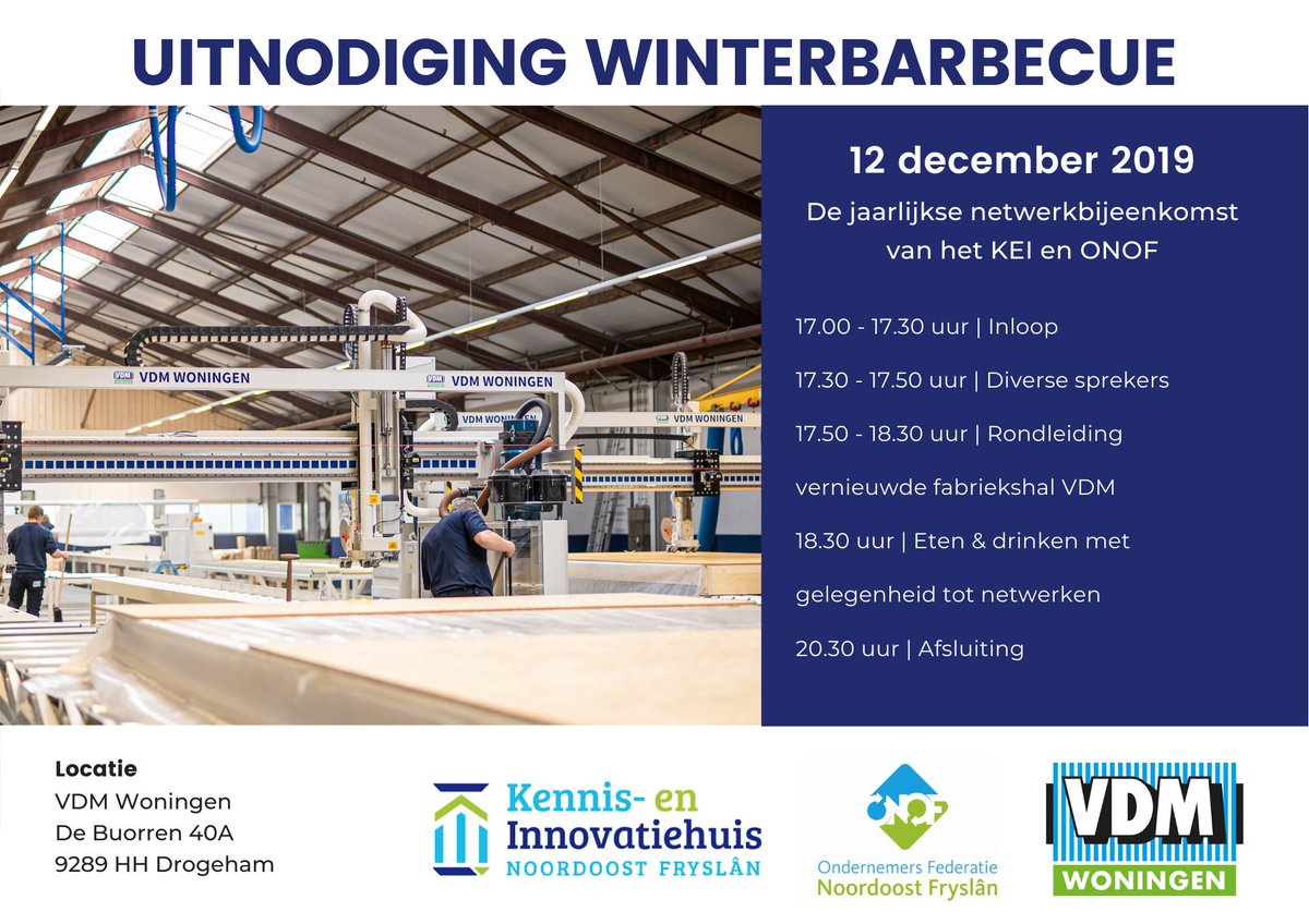 📌 De KEI Winterbarbecue staat dit jaar gepland op 12 december bij VDM Woningen. Met een terugblik op de activiteiten van het KEI, de Regiodeal en uiteraard is het een mooie gelegenheid voor ondernemers, onderwijs en overheid om te netwerken! Meer info via bit.ly/2KFqPYv