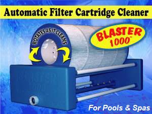 An automatic Pool and Spa Filter Cartridge Cleaner automatically cleans them better &amp; faster.  Simply attach to a garden hose, place the cartridge on top and watch the dirt just fall away. A cleaner cartridge reduces chlorine usage: askalanaquestion.com/blaster.htm