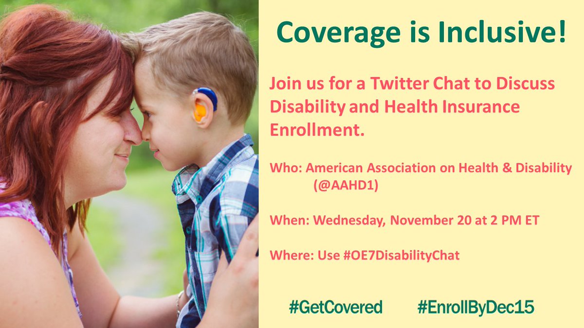 AAHD1's tweet photo. **TODAY IS THE DAY  at 2pm ET**
Use the #OE7DisabilityChat and follow @AAHD1 @NDNRC to JOIN THE CONVERSATION about #gettingcovered with #healthinsurance! https://t.co/sX5gyFhfrU
