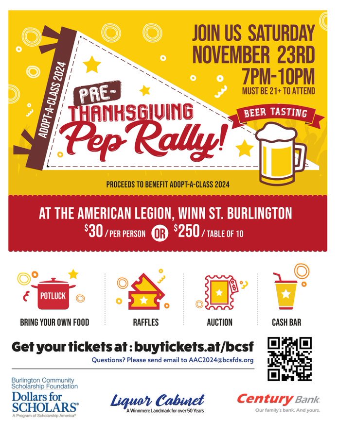 BCSFDS's tweet photo. Online sales are now closed, however tickets will be sold at the door! Stop by tonight for what is sure to be a good time! Thank you to @liquorcab for donating all of the beverages!! 🍺🦃🍻 @bcattv @msmspto01803 @MSMSBPS @BurlMASchools #AAC2024 #BCSFDS https://t.co/3paO2lofKy