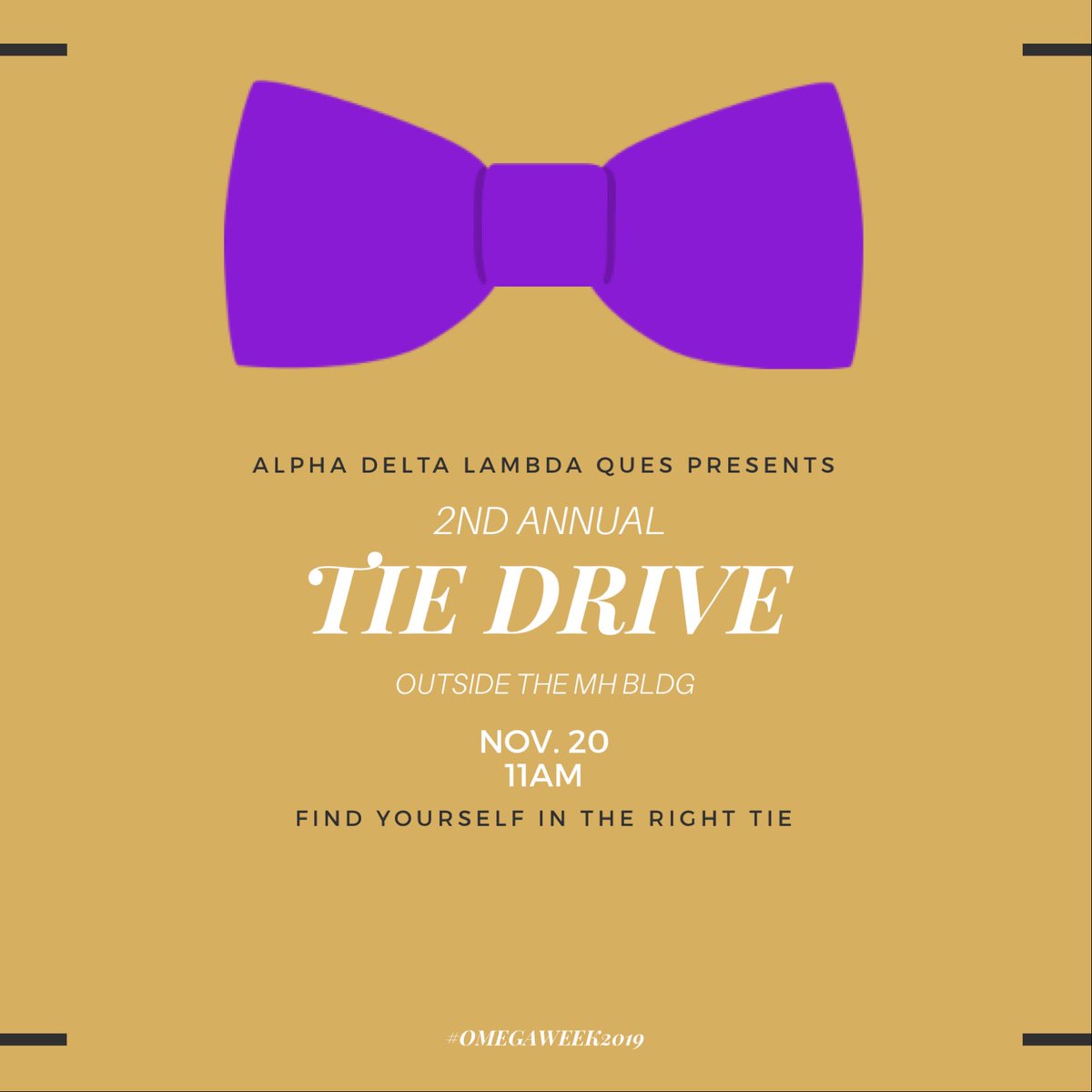 ADL_BRUHZ's tweet photo. As we continue our #OMEGAWEEK2019, we extend the invitation to you all for today’s festivities. 

We will be hosting our 2nd Annual Tie Drive outside of the MH at 11am 👔 

Tonight we will join forces with @UTSAPD to educate you on how to defend yourself without having any fear! https://t.co/VOSymmL3pI