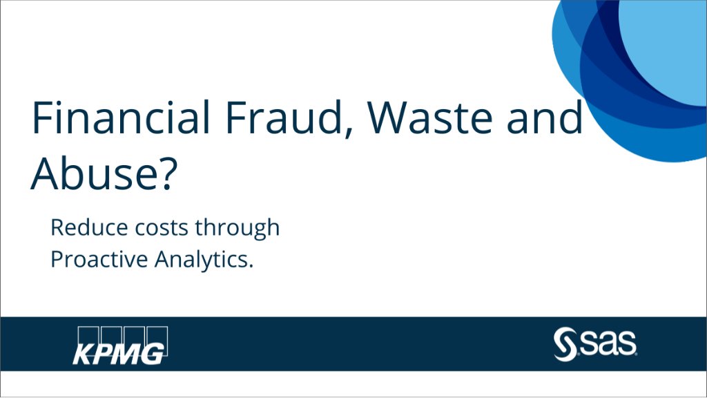 SASanalytics's tweet photo. Learn how SAS and KPMG can help by reduce financial fraud, waste, and abuse through proactive analytics.  Hear lessons learned and preventative practices in this webinar during #FraudWeek
https://t.co/pJdc0LPm7X https://t.co/8e7AeRRe98