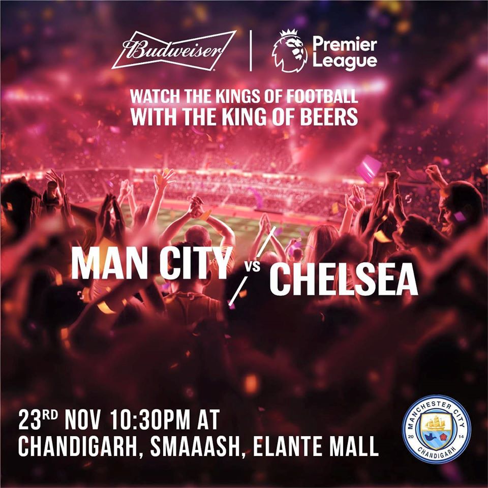 MCI_Chandigarh's tweet photo. Live Match Screening #MCICHE

Presented By:-
Kings Of Football-Man City
King Of Beer-Budweiser

#ManchesterCity vs #Chelsea

@SmaaashChandigarh
Saturday,23rd Nov. 2019,10:00 pm

To Get Exciting Offers Register Yourself
For Registration,DM us

#ComeOnCity
#TheCenturions https://t.co/ovoAynRKai