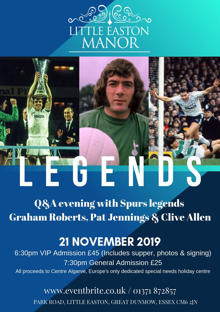 Don’t miss out on our Legends night tomorrow, last few tickets left to book call or book direct via <a href="/EventbriteUK/">Eventbrite UK</a> 
.
#football #legends #vip #thfc #spurs #tottenham #tottenhamhotspur #newmanager #jose #poch #questions #answer #live #local #charity #charityevents